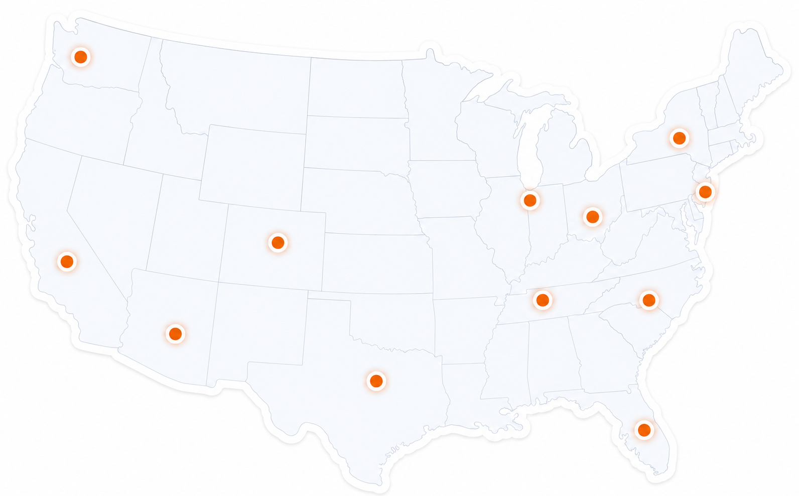 United States map showing .shipX distribution center locations